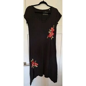 Panhandle Slim Wms L Black Embroidered Rose Dress Handkerchief Hem Western Boho